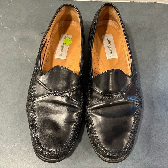 Mezlan sz 11.5 black leather woven panel loafers main image 14